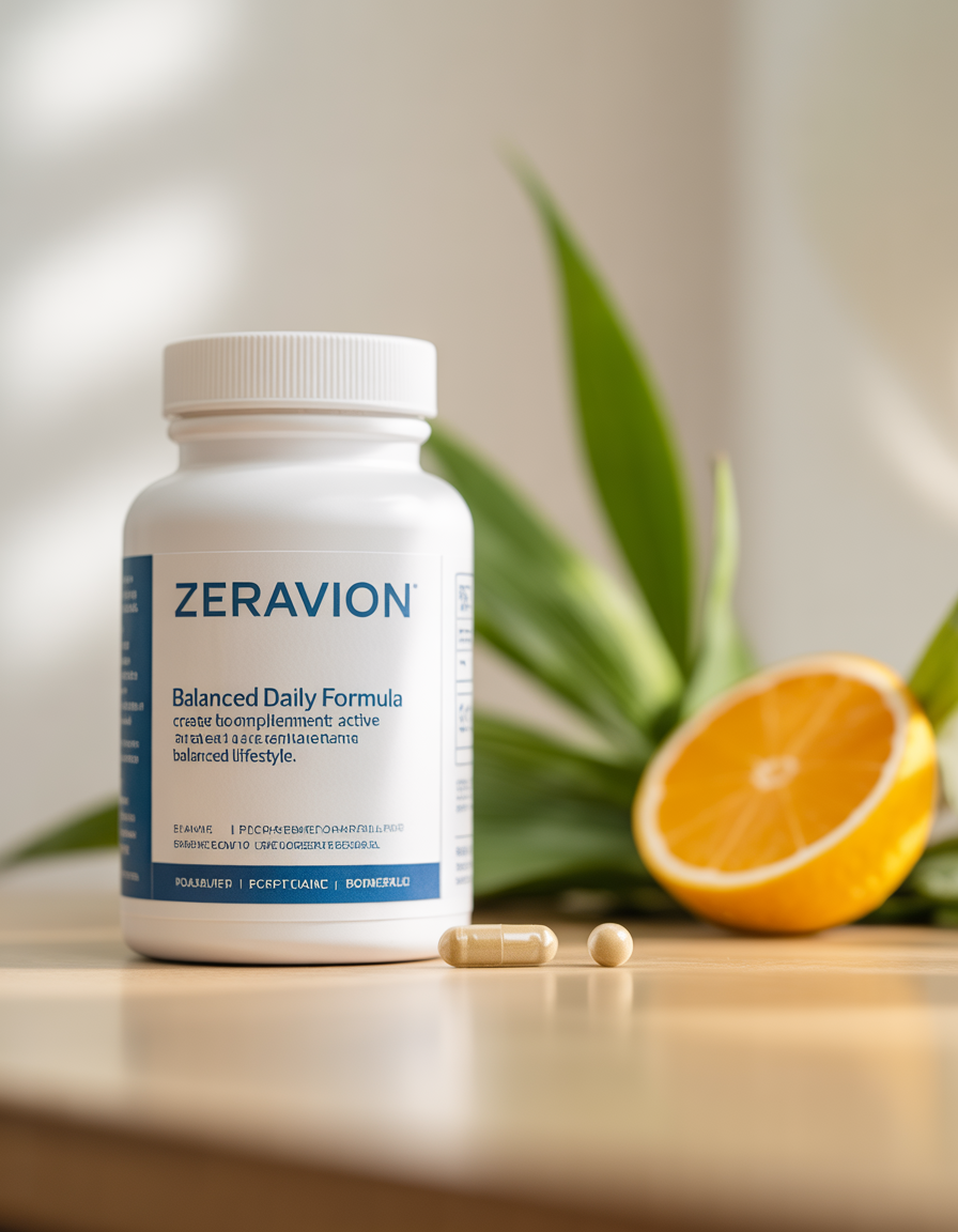 Zeravion supplement bottle with daily formula