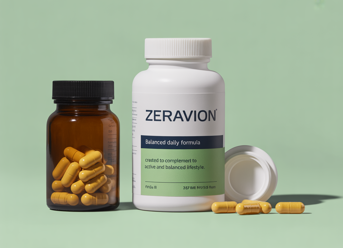 Zeravion supplement bottle showing daily formula packaging